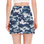 Blue And White Camouflage Print Side Slit Mini Skirt