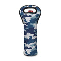 Blue And White Camouflage Print Single Neoprene Wine Tote