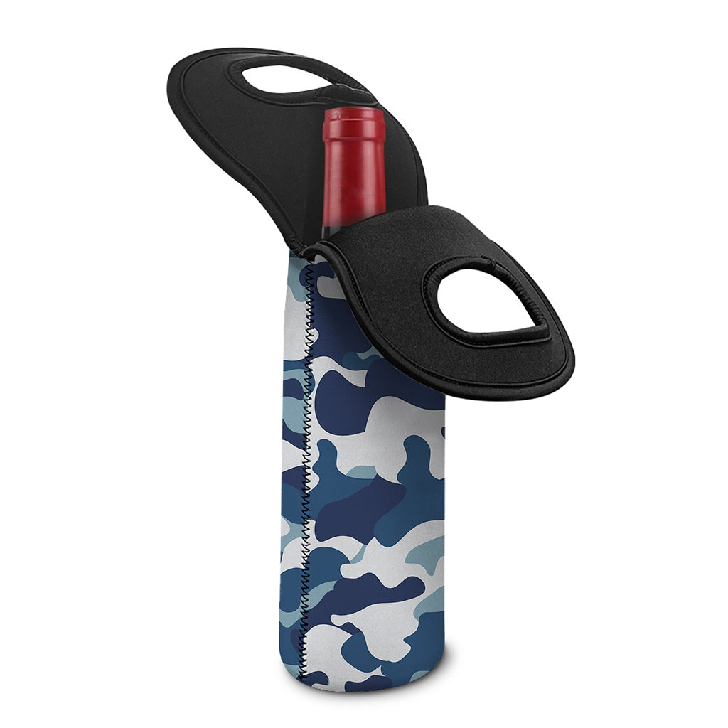 Blue And White Camouflage Print Single Neoprene Wine Tote