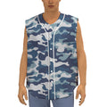 Blue And White Camouflage Print Sleeveless Baseball Jersey