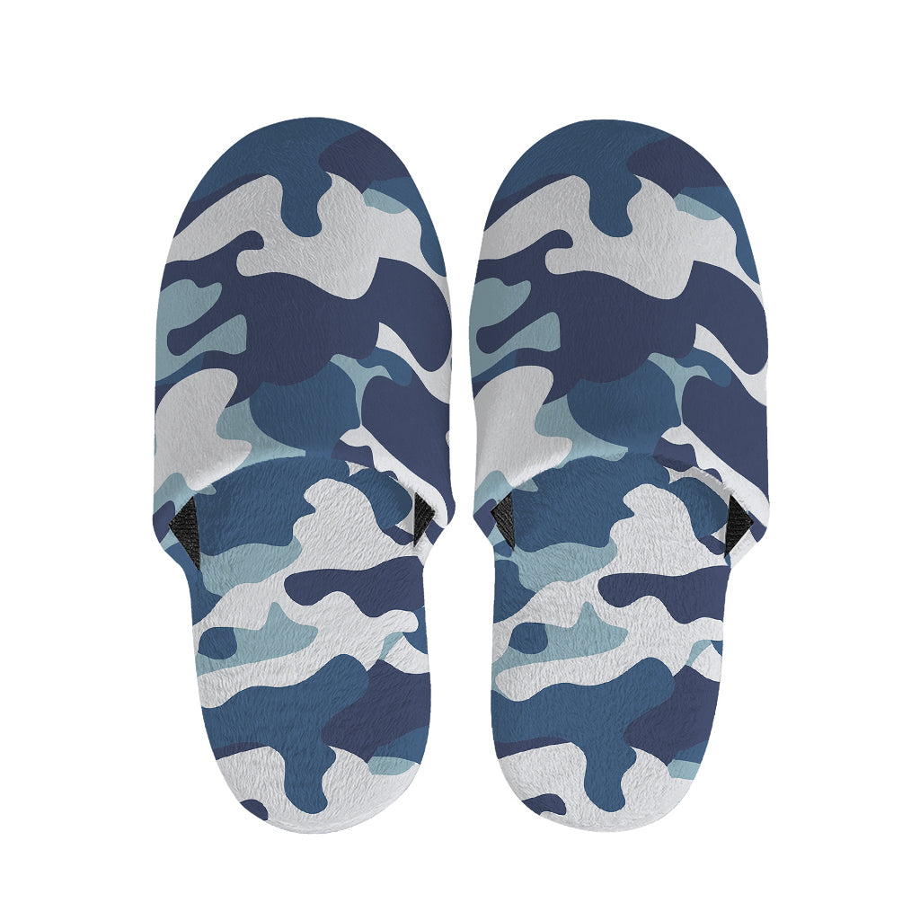 Blue And White Camouflage Print Slippers