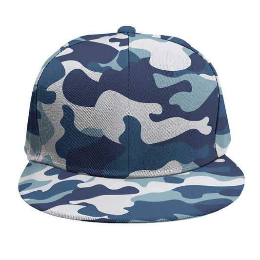 Blue And White Camouflage Print Snapback Cap