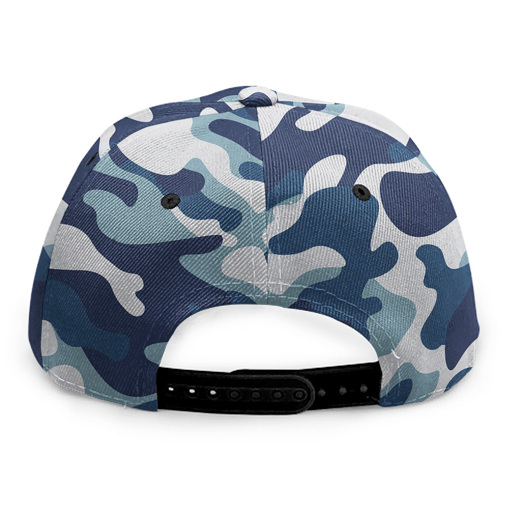 Blue And White Camouflage Print Snapback Cap