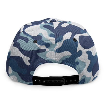Blue And White Camouflage Print Snapback Cap