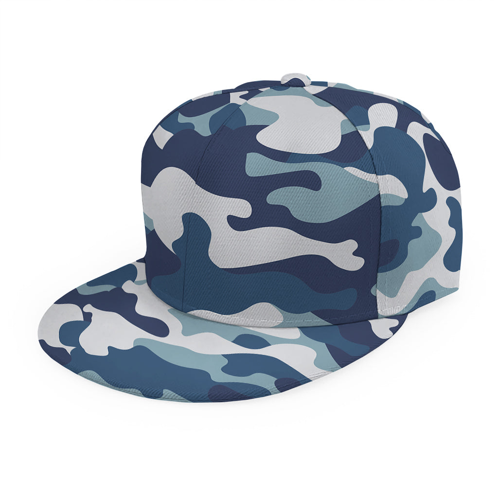 Blue And White Camouflage Print Snapback Cap