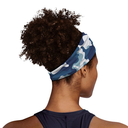Blue And White Camouflage Print Sports Headband