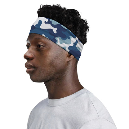 Blue And White Camouflage Print Sports Headband