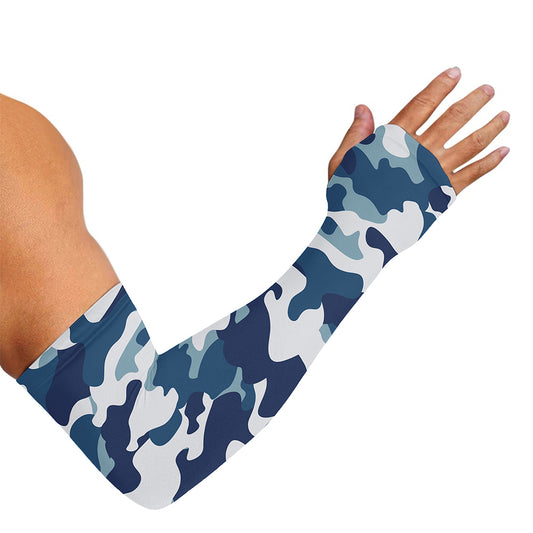 Blue And White Camouflage Print Sun Protection Arm Sleeves