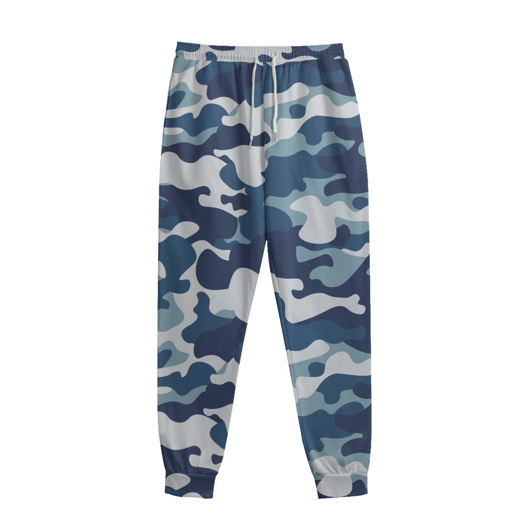 Blue And White Camouflage Print Sweatpants