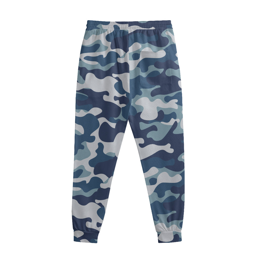 Blue And White Camouflage Print Sweatpants