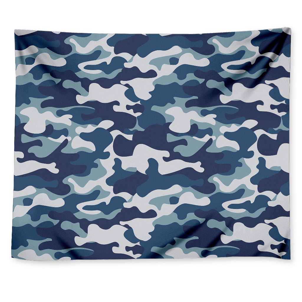 Blue And White Camouflage Print Tapestry