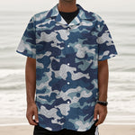 Blue And White Camouflage Print Textured Short Sleeve Shirt