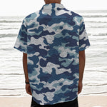 Blue And White Camouflage Print Textured Short Sleeve Shirt