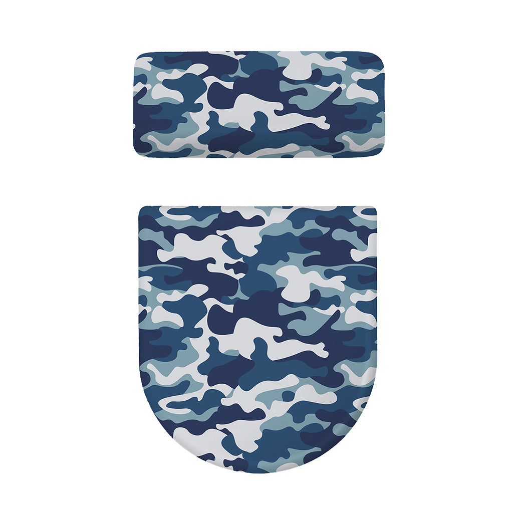 Blue And White Camouflage Print Toilet Lid And Tank Cover Set