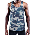 Blue And White Camouflage Print Men's Workout Tank Top