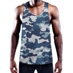 Blue And White Camouflage Print Training Tank Top