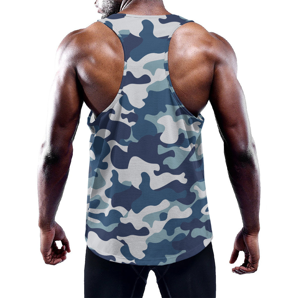 Blue And White Camouflage Print Training Tank Top