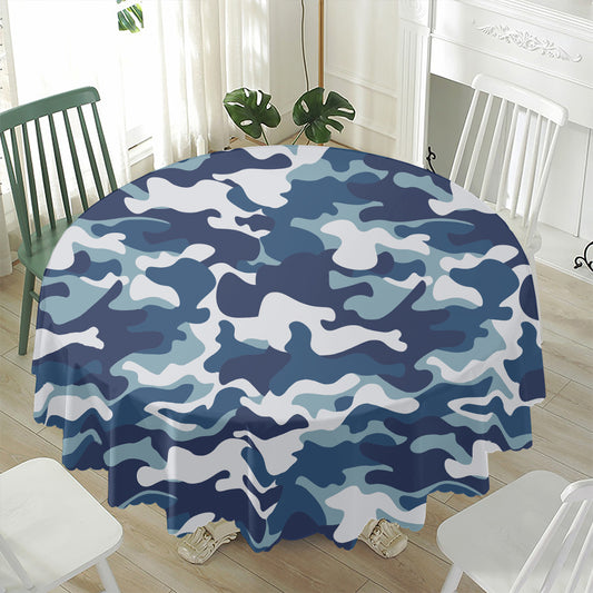 Blue And White Camouflage Print Waterproof Round Tablecloth
