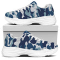 Blue And White Camouflage Print White Chunky Shoes