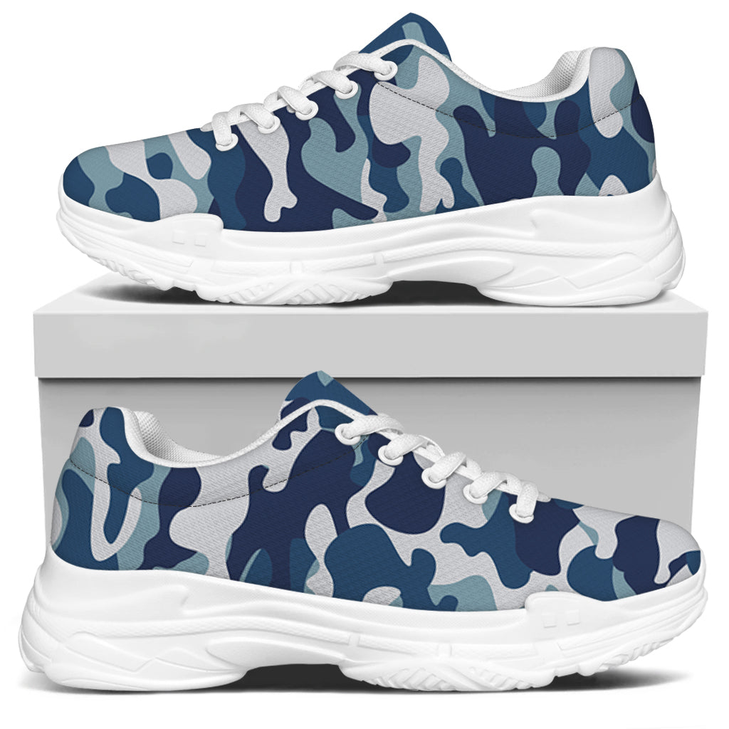 Blue And White Camouflage Print White Chunky Shoes