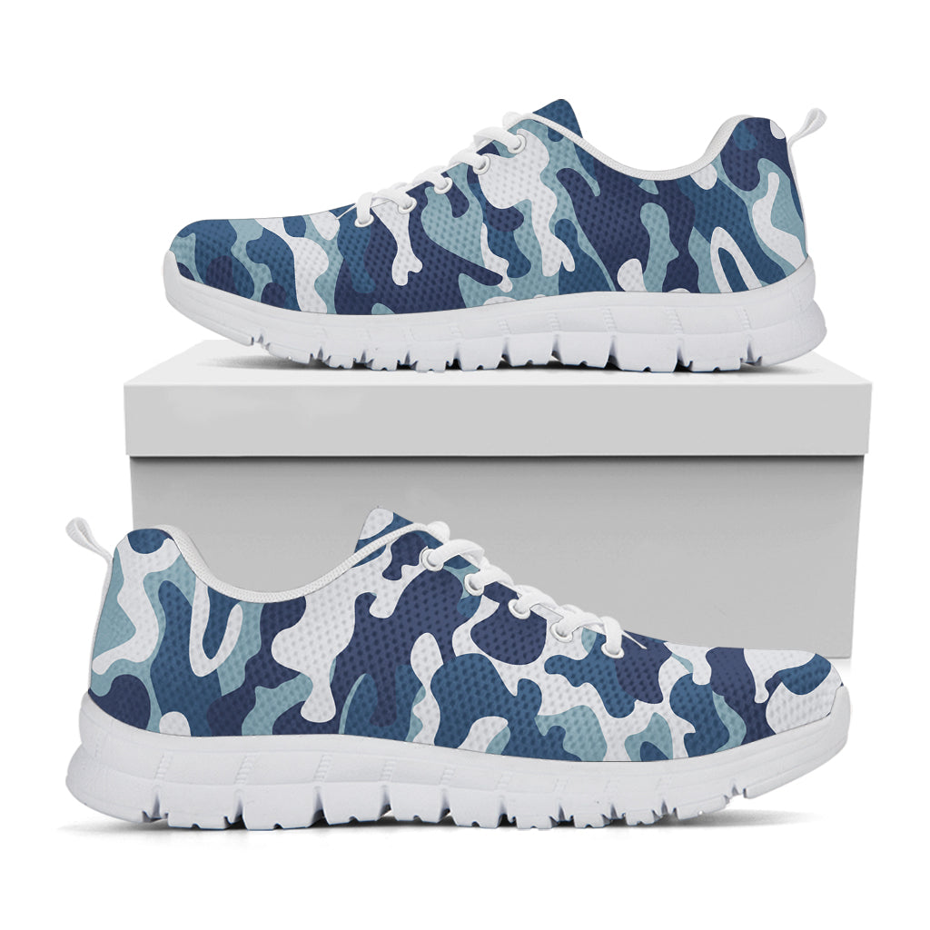 Blue And White Camouflage Print White Running Shoes