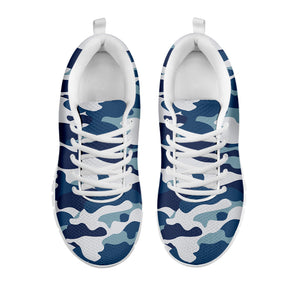 Blue And White Camouflage Print White Running Shoes