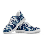 Blue And White Camouflage Print White Running Shoes