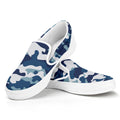 Blue And White Camouflage Print White Slip On Sneakers