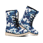 Blue And White Camouflage Print Winter Boots