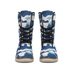 Blue And White Camouflage Print Winter Boots