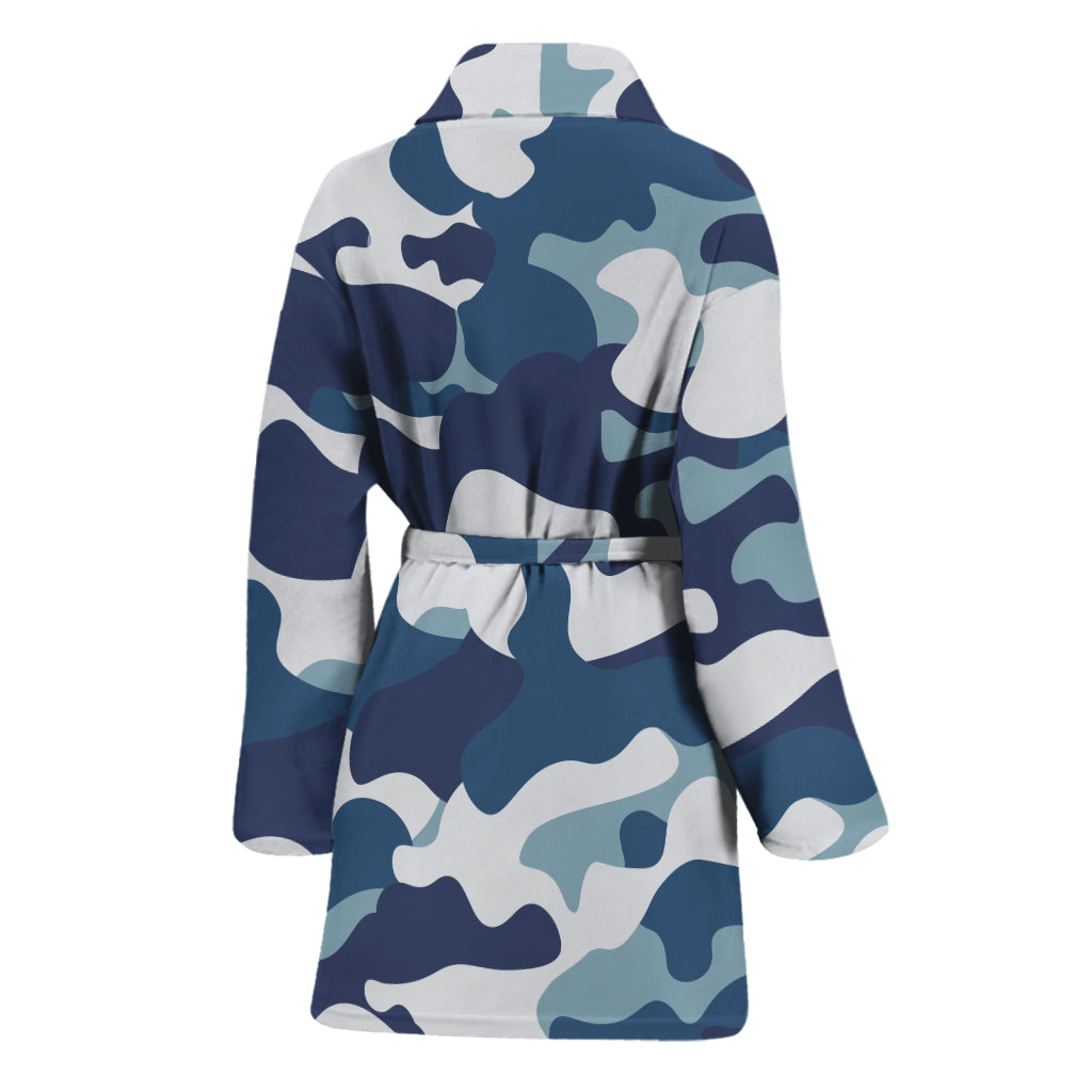 Blue And White Camouflage Print Women's Bathrobe