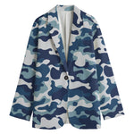 Blue And White Camouflage Print Women's Blazer