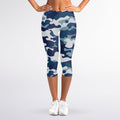 Blue And White Camouflage Print Women's Capri Leggings