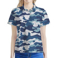 Blue And White Camouflage Print Women's Polo Shirt