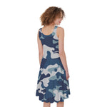Blue And White Camouflage Print Women's Sleeveless Dress