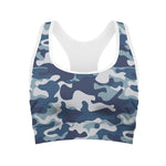 Blue And White Camouflage Print Women's Sports Bra
