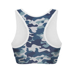 Blue And White Camouflage Print Women's Sports Bra