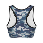 Blue And White Camouflage Print Women's Sports Bra