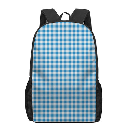 Blue And White Check Pattern Print 17 Inch Backpack