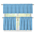 Blue And White Check Pattern Print 3 Piece Kitchen Curtains