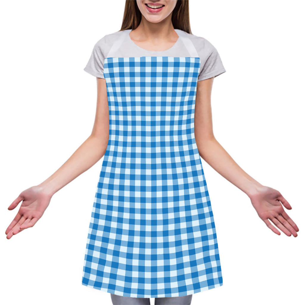 Blue And White Check Pattern Print Adjustable Apron