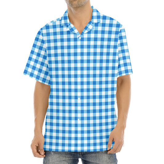 Blue And White Check Pattern Print Aloha Shirt