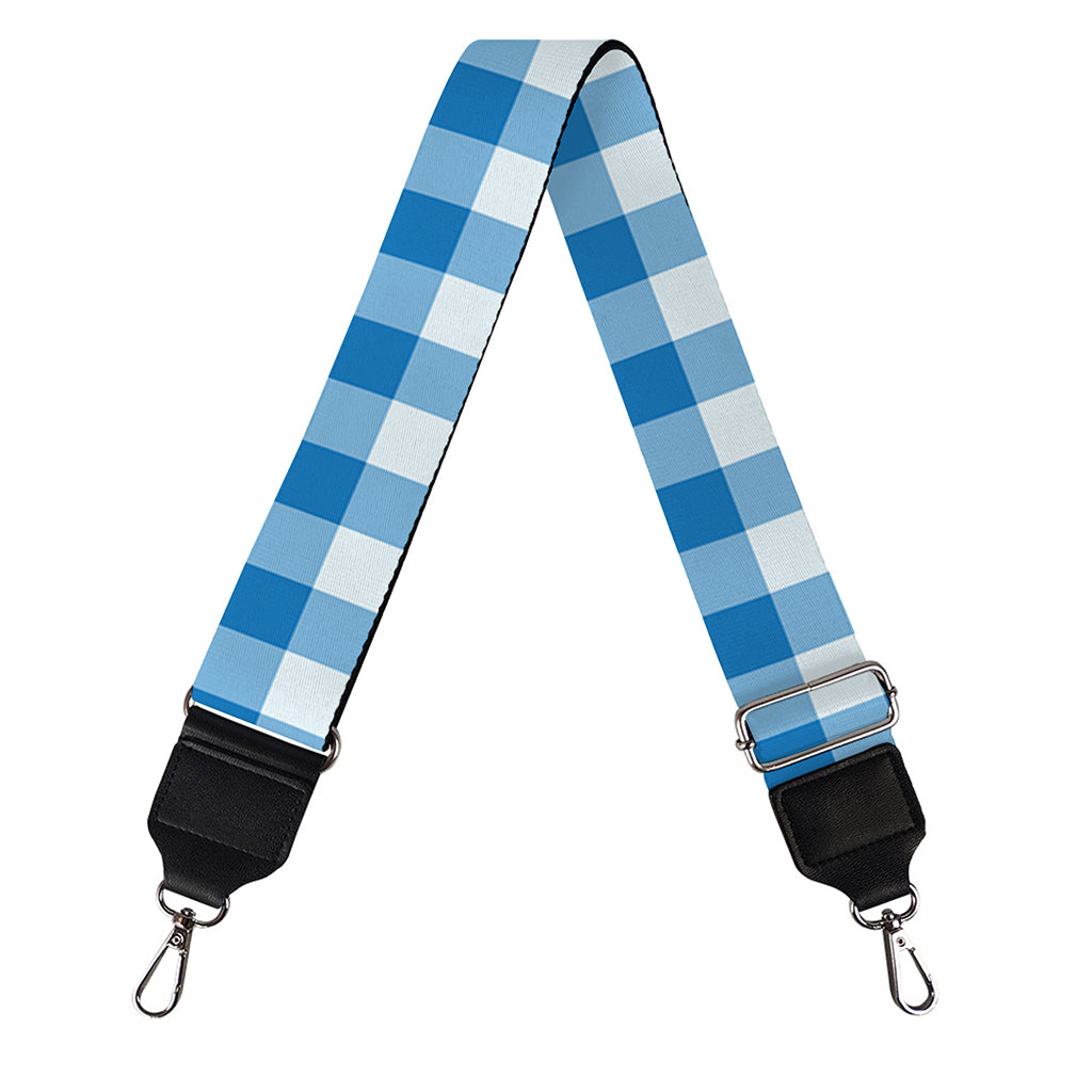Blue And White Check Pattern Print Bag Strap
