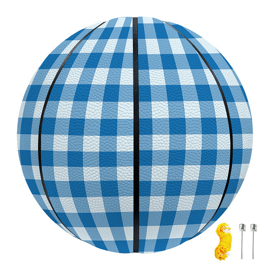 Blue And White Check Pattern Print Basketball