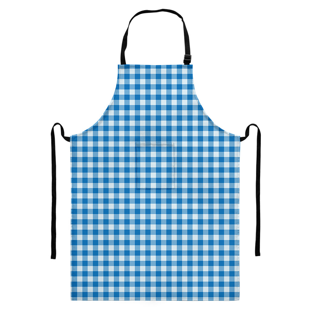 Blue And White Check Pattern Print Bib Apron With Pocket