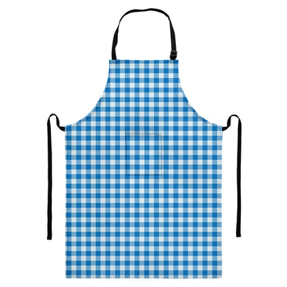 Blue And White Check Pattern Print Bib Apron With Pocket