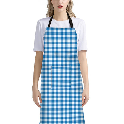 Blue And White Check Pattern Print Bib Apron With Pocket
