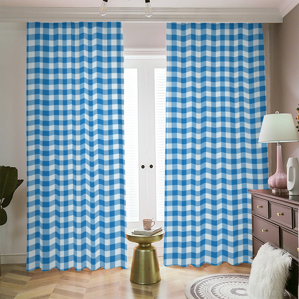 Blue And White Check Pattern Print Blackout Pencil Pleat Curtains