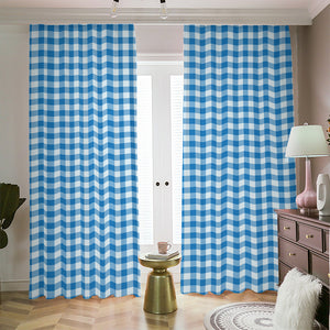 Blue And White Check Pattern Print Blackout Pencil Pleat Curtains