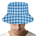 Blue And White Check Pattern Print Bucket Hat